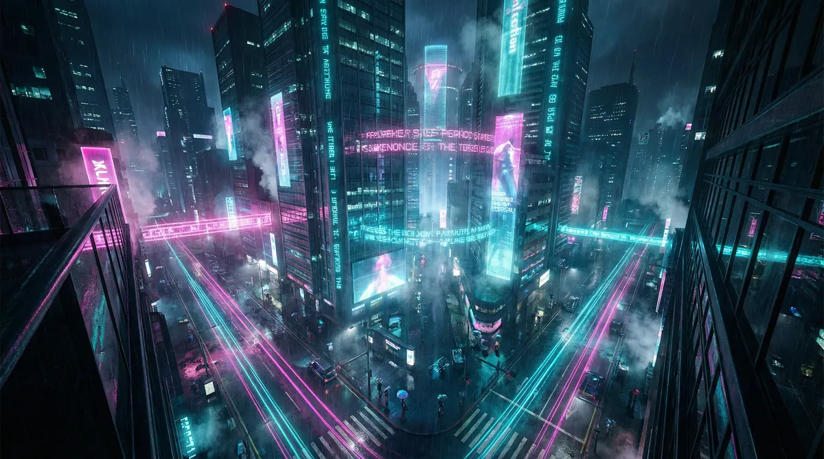 翁熄乩伦小说 竖屏短剧平台首页背景 - 赛博朋克都市夜景